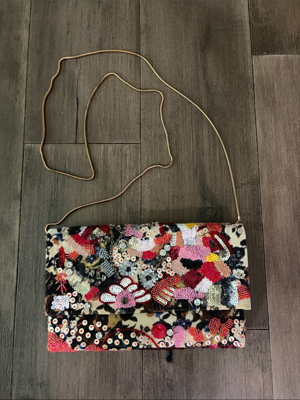 Lulus Beaded Floral Multicolor Fold-Over Crossbody Clutch